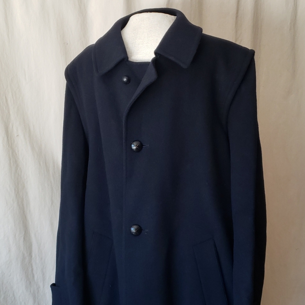 Vintage 1980s Burberrys' Loden navy wool coat